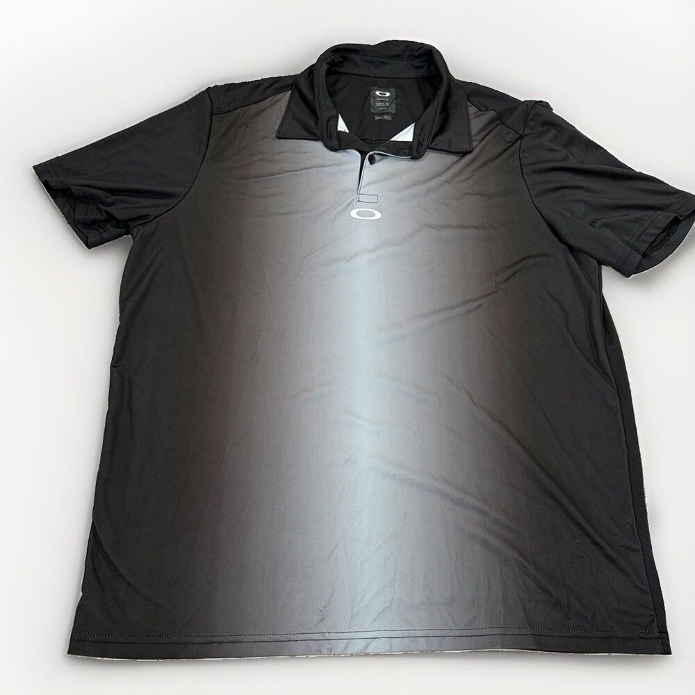 OAKLEY Polo Shirt Mens Large Black White Ombte Golf Regular Fit Polyester
